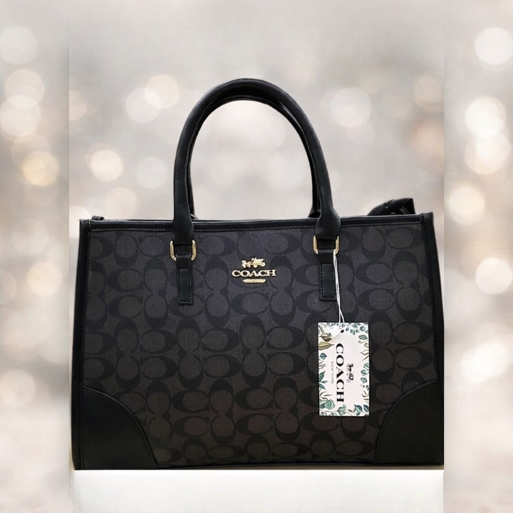 Coach Signature Print Tote Bag for Women with Double Top Handles and Spacious Everyday Carry Design -
