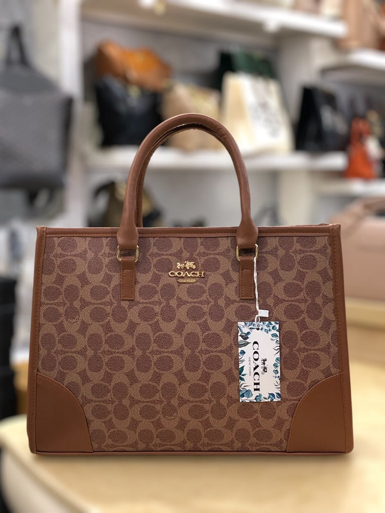 Coach Signature Print Tote Bag for Women with Double Top Handles and Spacious Everyday Carry Design -