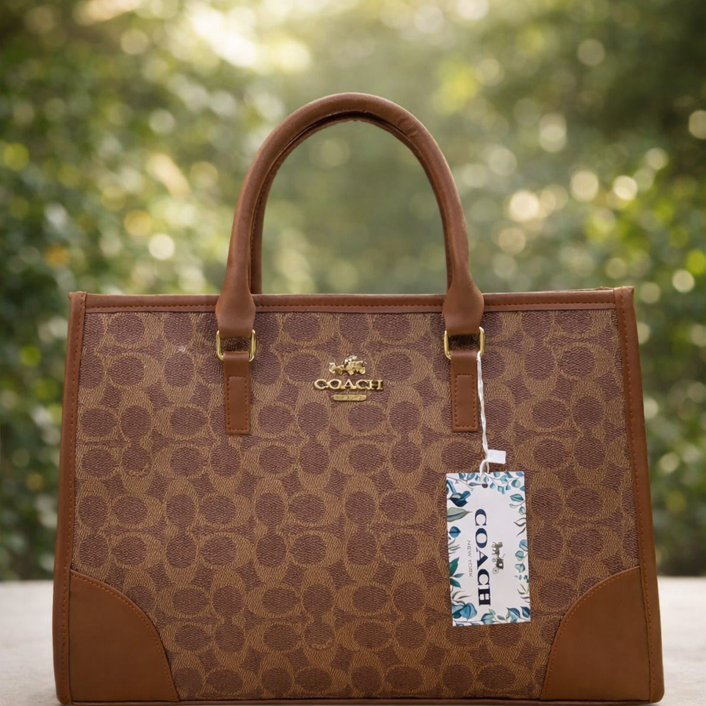Coach Signature Print Tote Bag for Women with Double Top Handles and Spacious Everyday Carry Design -